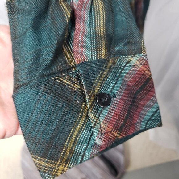 Logo Green Plaid Lace Chambray Modal Button Down Tunic Blouse Size 6 - Picture 7 of 13